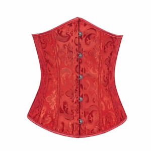 Corset Feminino Jacquard Vermelho C/ Hastes e Amarração Ajustável S/ Busto