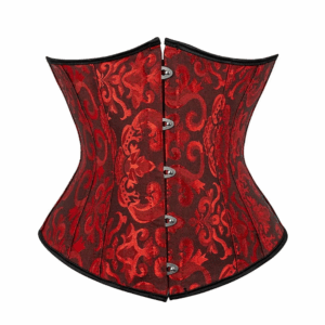 Corset Feminino Jacquard Vermelho/Preto C/ Hastes e Amarração Ajustável S/ Busto