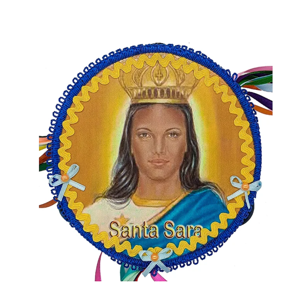 Pandeiro Cigano Decorado Santa Sara Com Coroa - Imagem 2