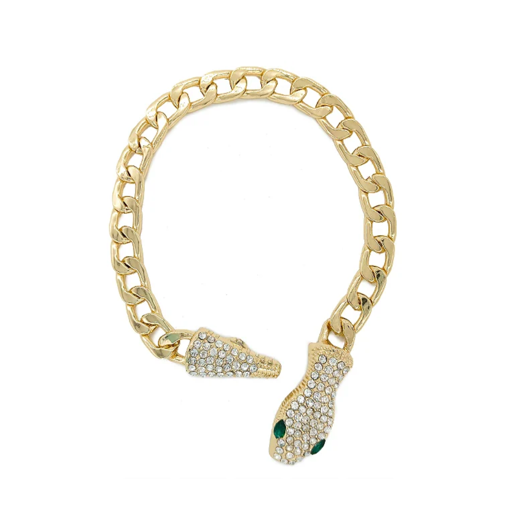 Pulseira Dourada Corrente De Cobra Com Zircônias - Imagem 2