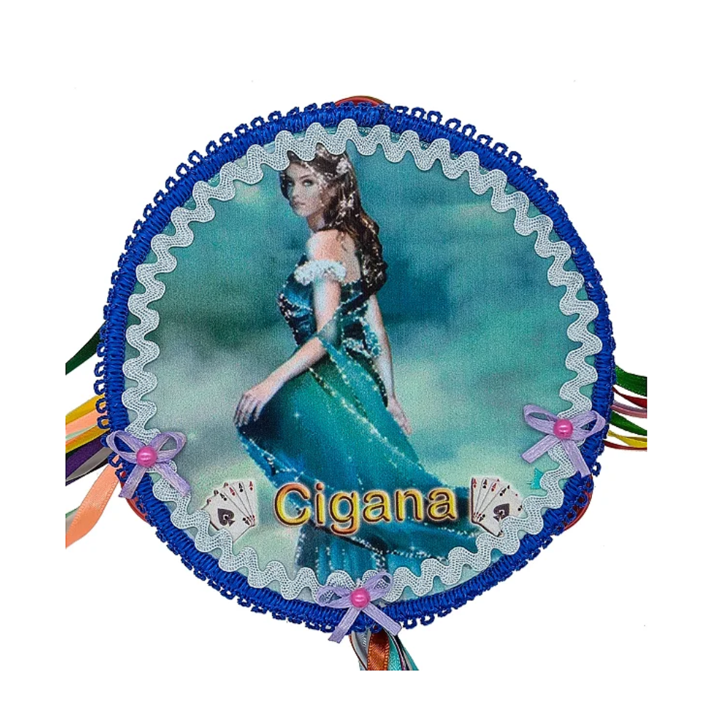Pandeiro Cigano Decorado Cigana Com Vestido Azul - Imagem 2