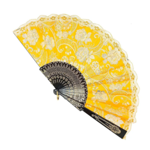 Leque Grande De Luxo Cigana Amarelo Com Renda