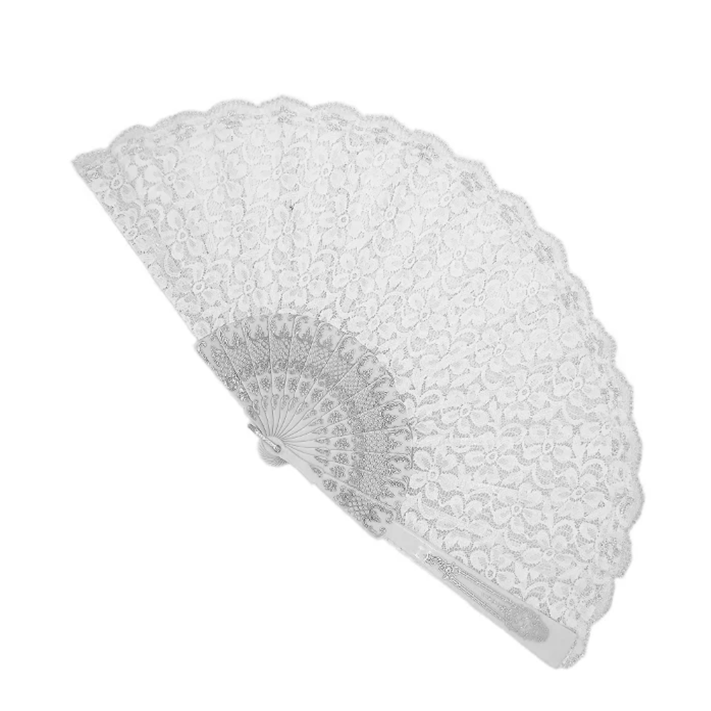 Leque Grande De Luxo Cigana Branco Com Renda