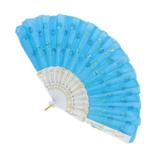 Leque Simples Azul/Branco Cigana Com Paete E Renda
