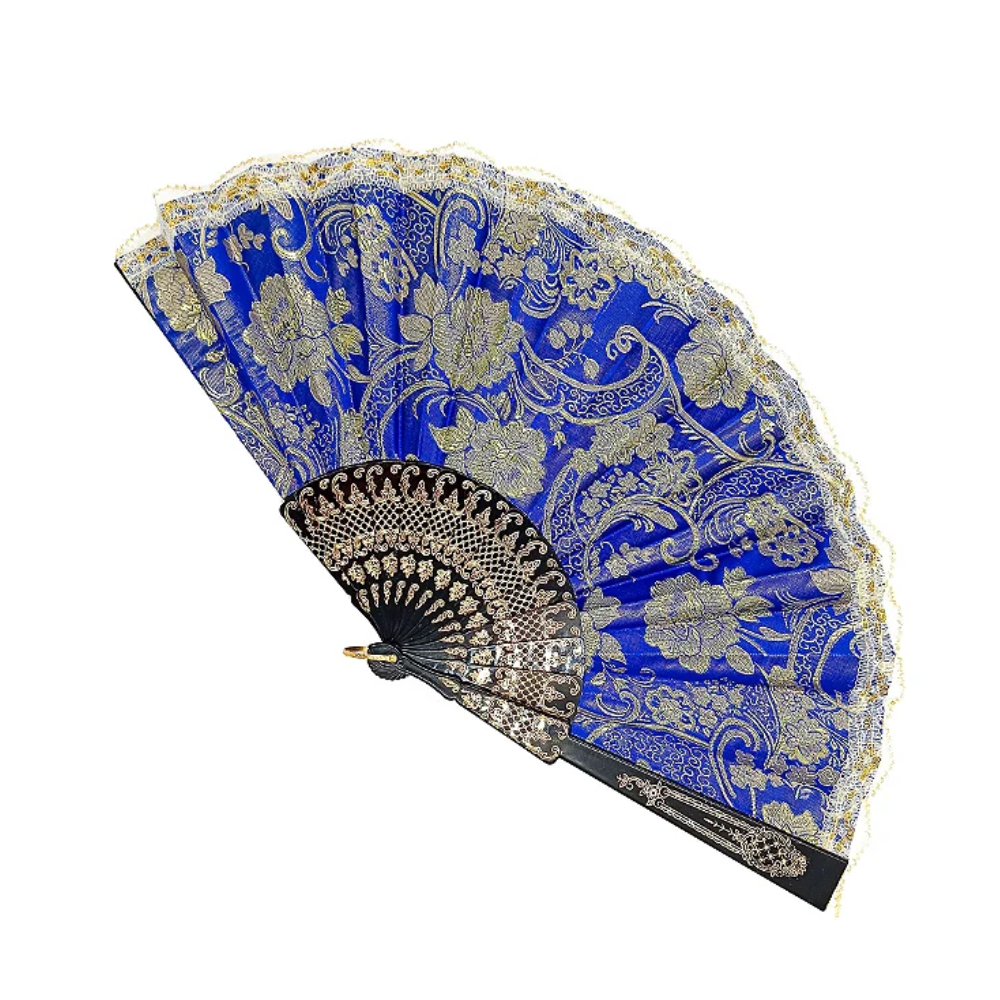 Leque Grande De Luxo Cigana Azul Com Renda