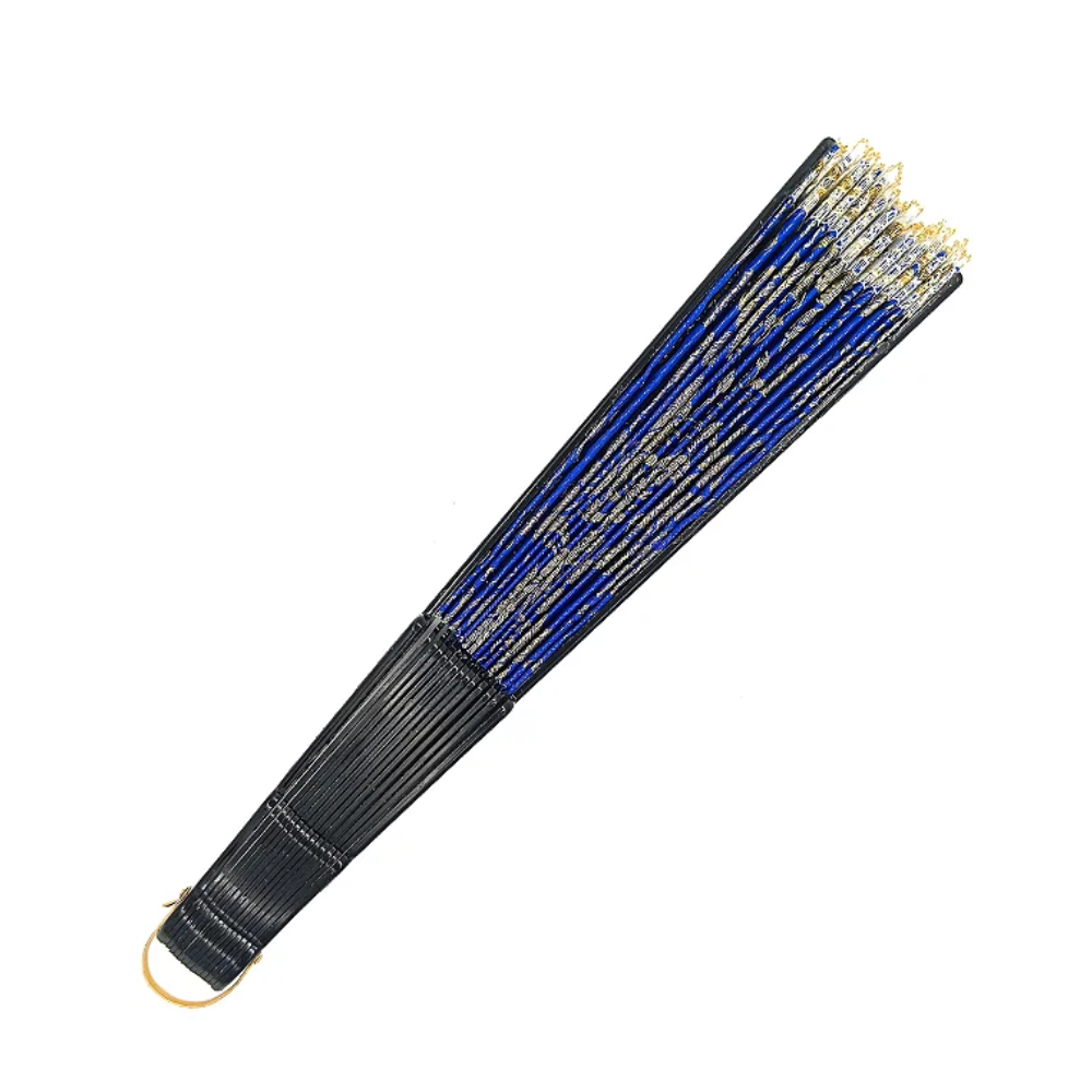 Leque Grande De Luxo Cigana Azul Marinho/Preto Com Renda - Imagem 2