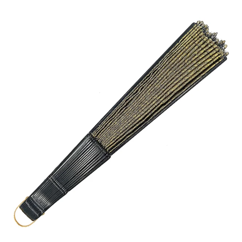 Leque Grande De Luxo Cigana Preto/Dourado Com Renda - Imagem 2