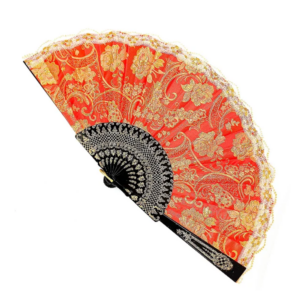 Leque Grande De Luxo Cigana Vermelho Com Renda
