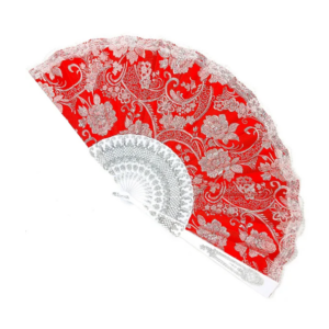 Leque Grande De Luxo Cigana Vermelho/Branco Com Renda