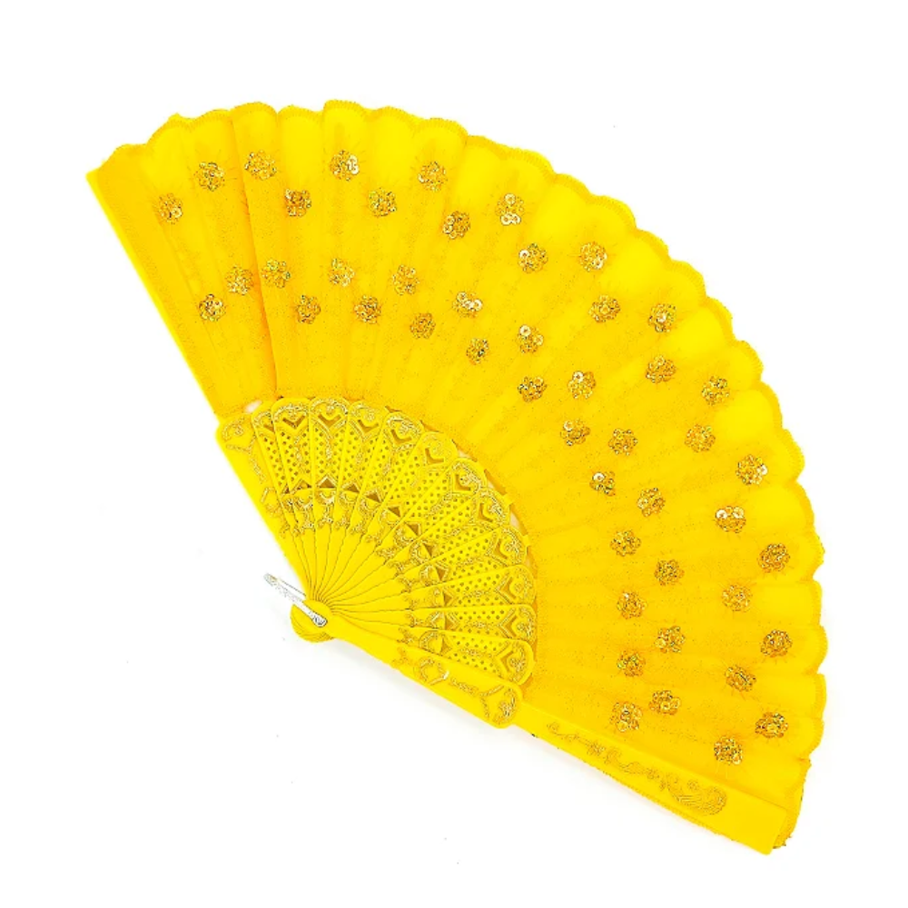 Leque Simples Amarelo Cigana Com Paete E Renda