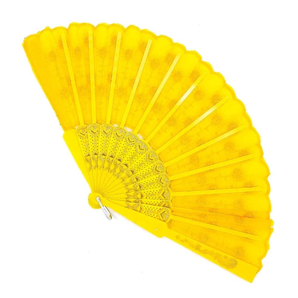 Leque Simples Amarelo Cigana Com Paete E Renda - Imagem 3