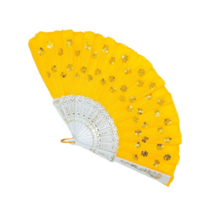 Leque Simples Amarelo/Branco Cigana Com Paete E Renda
