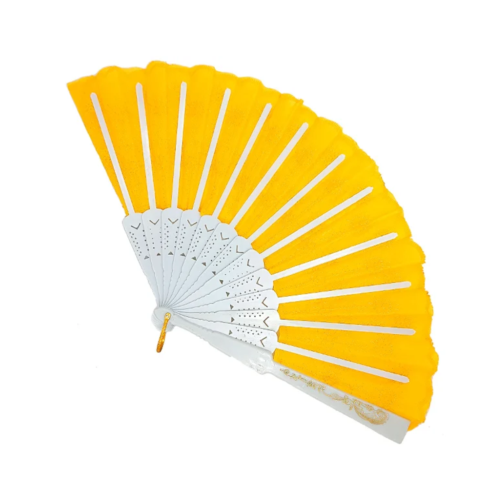 Leque Simples Amarelo/Branco Cigana Com Paete E Renda - Imagem 2