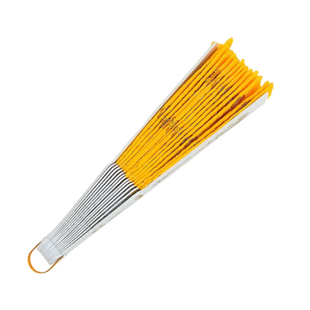 Leque Simples Amarelo/Branco Cigana Com Paete E Renda - Imagem 3