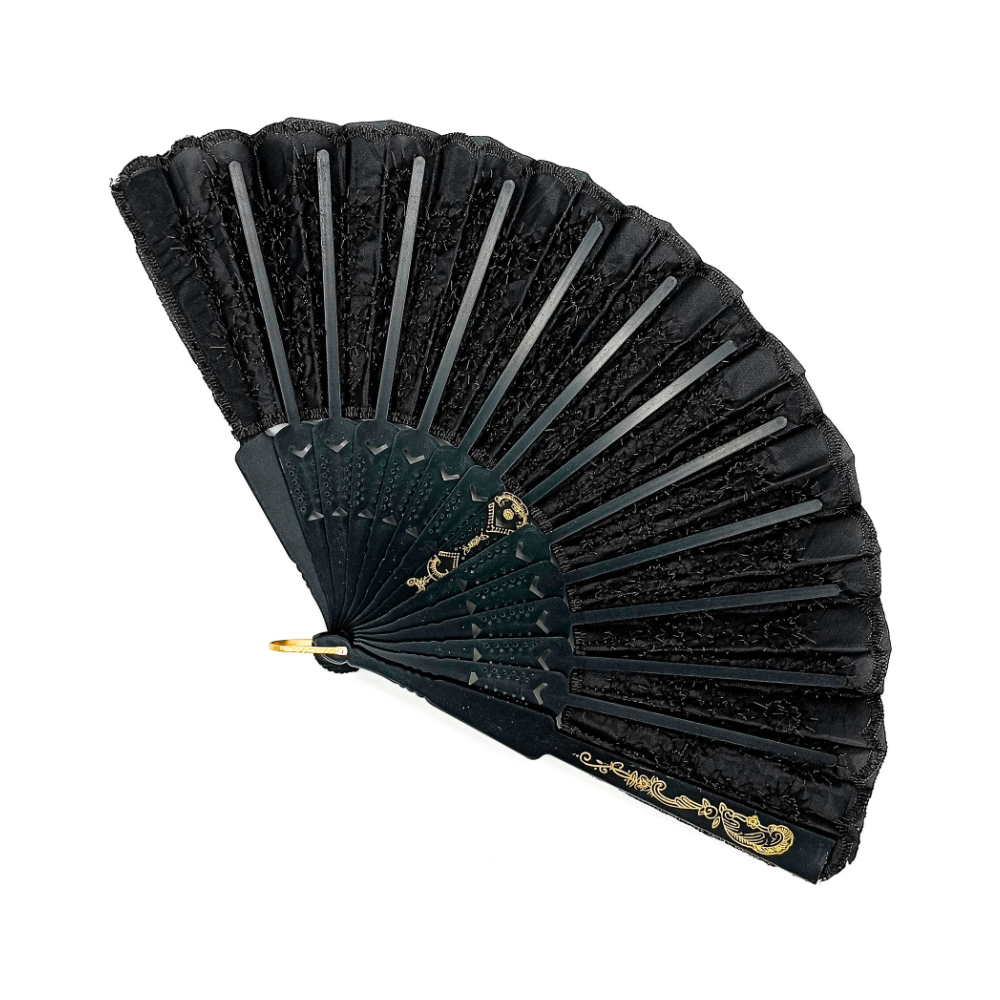 Leque Simples Preto Cigana Com Paete E Renda - Imagem 3