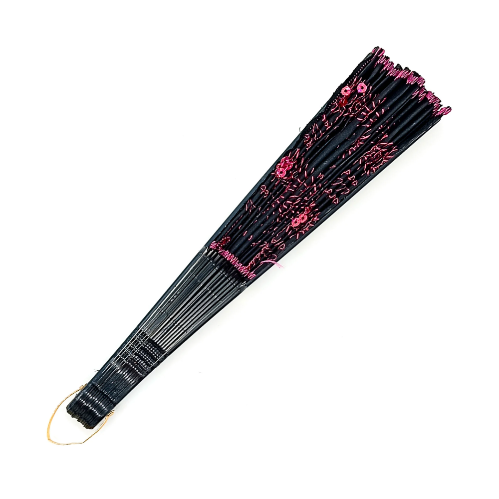 Leque Simples Preto/Rosa Cigana Com Paete E Renda - Imagem 2