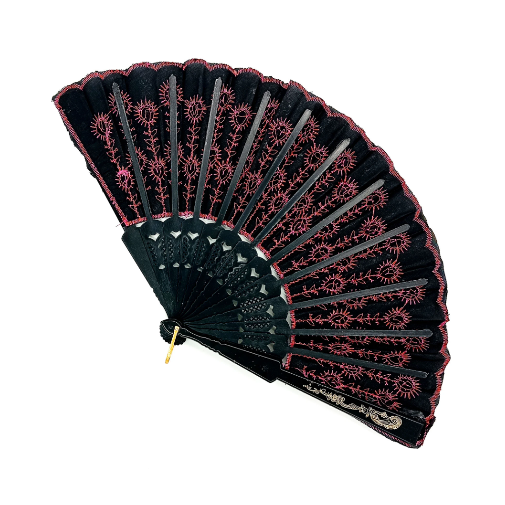 Leque Simples Preto/Rosa Cigana Com Paete E Renda - Imagem 3