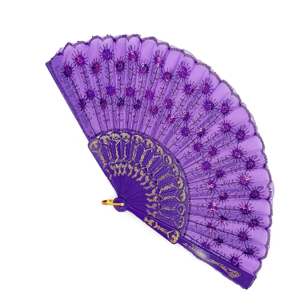 Leque Simples Roxo/Roxo Cigana Com Paete E Renda