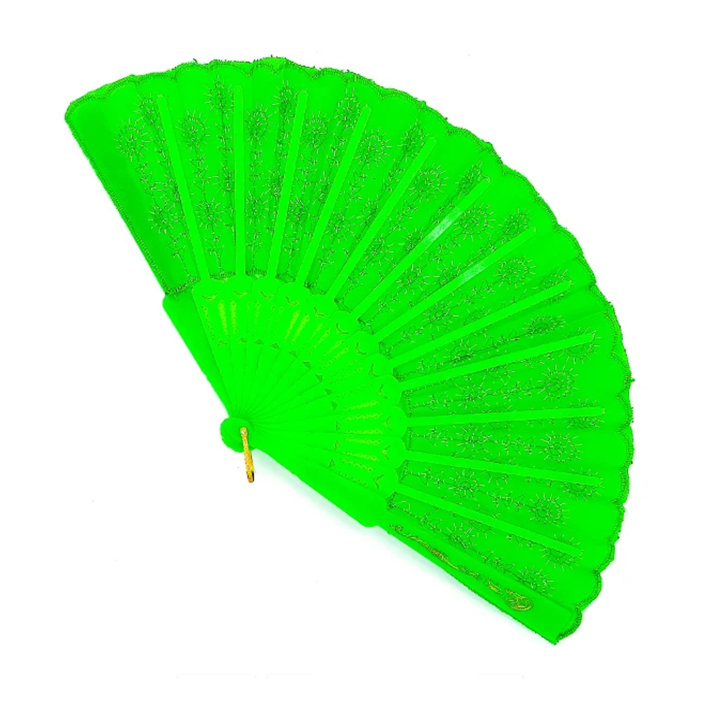 Leque Simples Verde Cigana Com Paete E Renda - Imagem 3