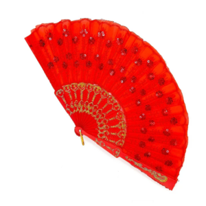 Leque Simples Vermelho Cigana Com Paete E Renda