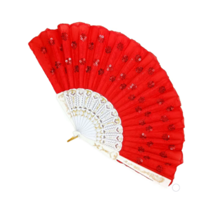 Leque Simples Vermelho/Branco Cigana Com Paete E Renda