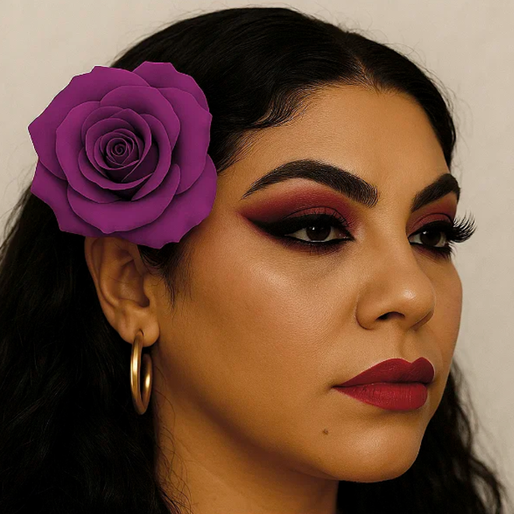 Presilha Rosa Flor Roxa De Cabelo Para Pombagira E Cigana - Imagem 2