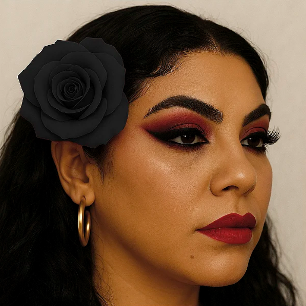 Presilha Rosa Preta Flor De Cabelo Para Pombagira E Cigana - Imagem 2