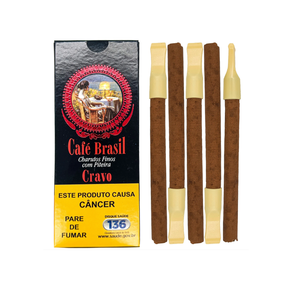 Charuto Fino C/ Piteira Café Brasil Cigarrilha Caixa 5Un Cravo - Imagem 2