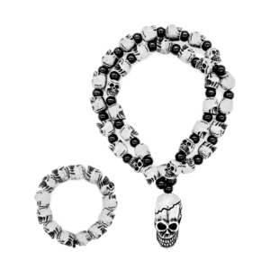 Colar Guia De Caveira Com Pulseira Branco/Preto