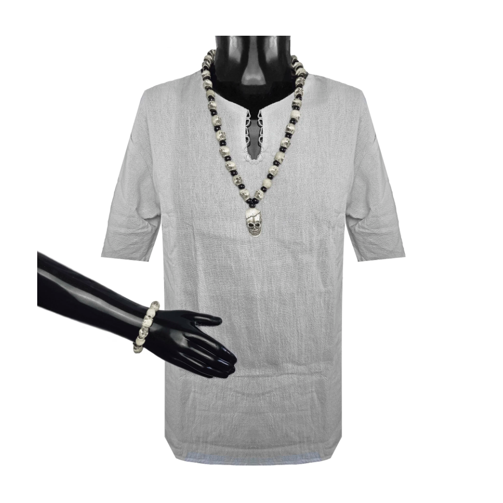 Colar Guia De Caveira Com Pulseira Branco/Preto - Imagem 2