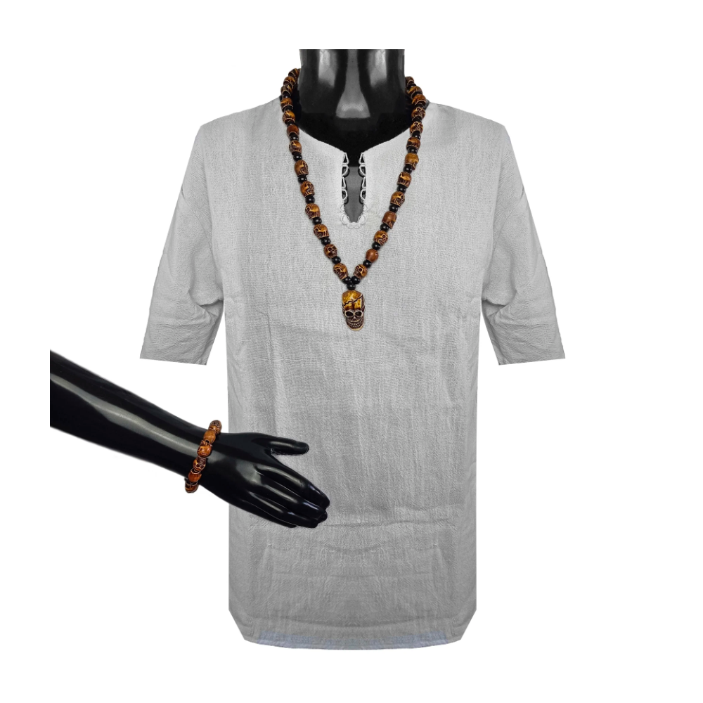 Colar Guia De Caveira Com Pulseira Marrom/Preto - Imagem 2
