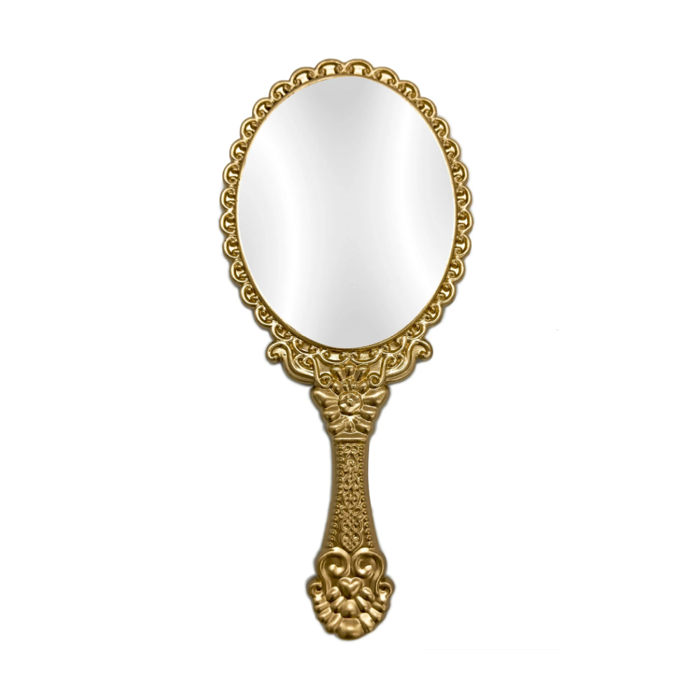 Espelho Abebe Dourado De Mao Provençal Oval Grande