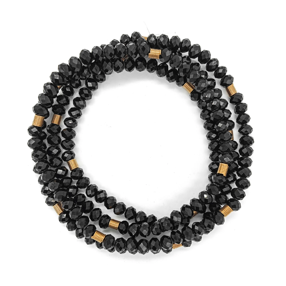 Guia Cristal Preto Com Entremeio De Rosca De Arame
