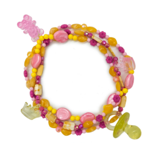 Guia Fio P/ Erê Criança De Umbanda C/ Pingentes Amarelo/Rosa+Chupeta Amarela