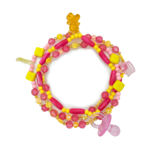 Guia Fio P/ Erê Criança De Umbanda C/ Pingentes Amarelo/Rosa+Chupeta Rosa