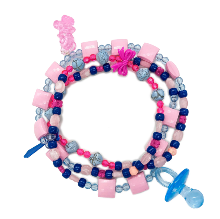 Guia Fio P/ Erê Criança De Umbanda C/ Pingentes Rosa/Azul+Chupeta Azul
