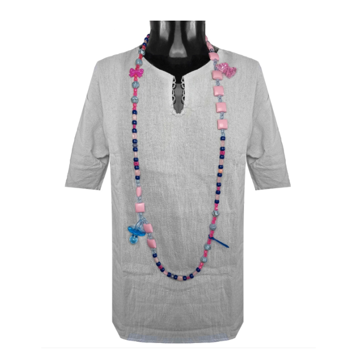 Guia Fio P/ Erê Criança De Umbanda C/ Pingentes Rosa/Azul+Chupeta Azul - Imagem 2