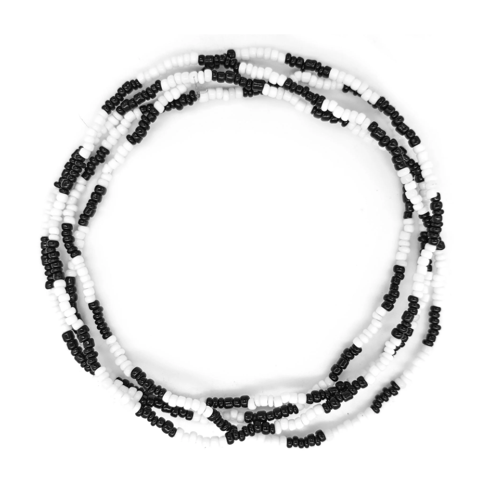 Guia Missanga Preto/Branco Miçanga Leitosa (60CM)