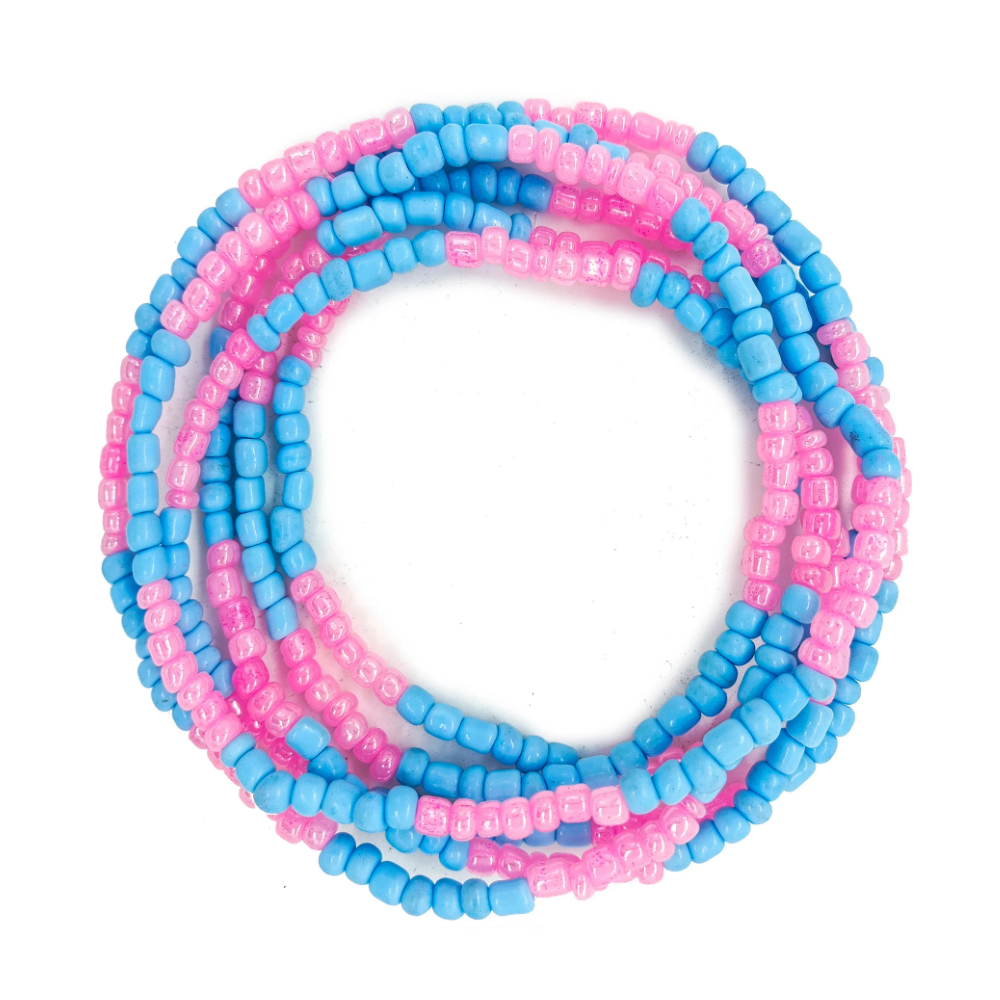 Guia Missanga Rosa/Azul Miçanga Leitosa (45CM)