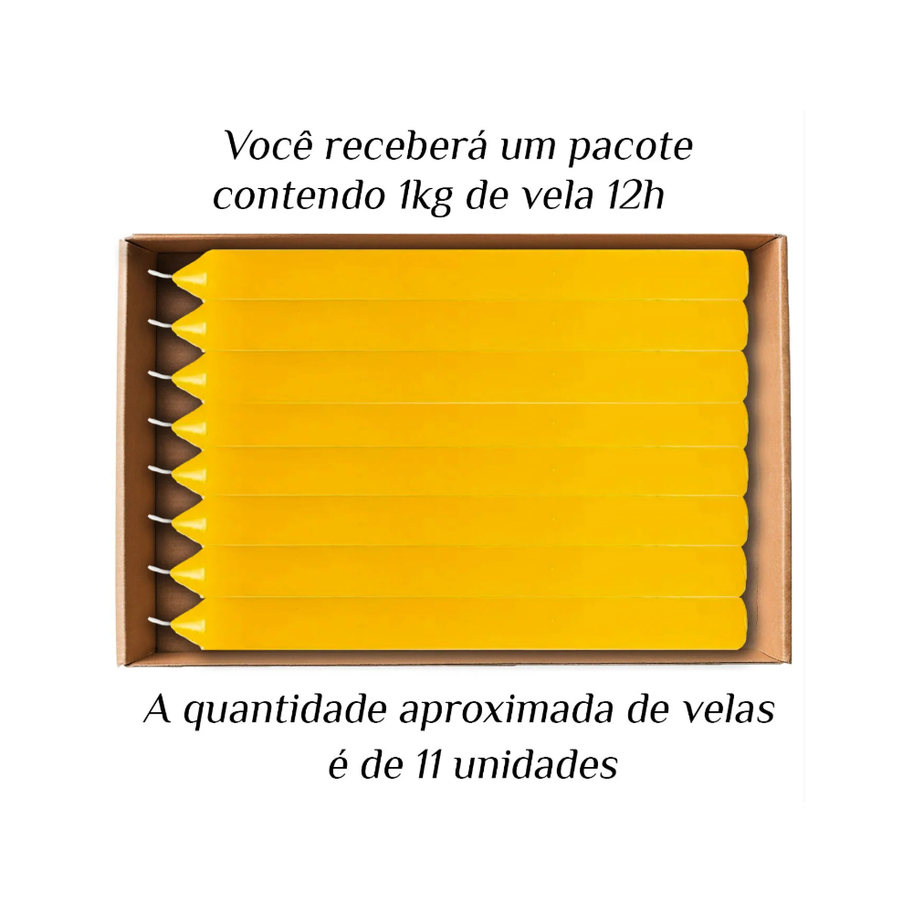 KIT 11 Velas Grande 12H De Parafina 1Kg Amarelo