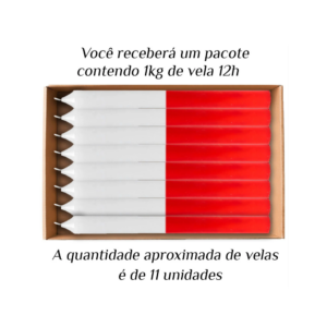 KIT 11 Velas Grande 12H De Parafina 1Kg Branco/Vermelho