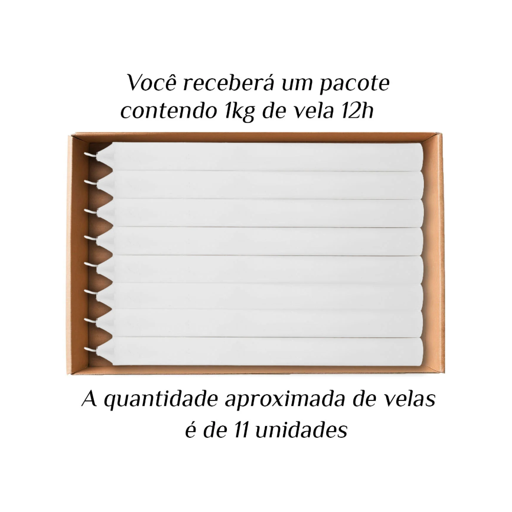 KIT 11 Velas Grande 12H De Parafina 1Kg Branco