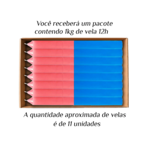 KIT 11 Velas Grande 12H De Parafina 1Kg Rosa/Azul
