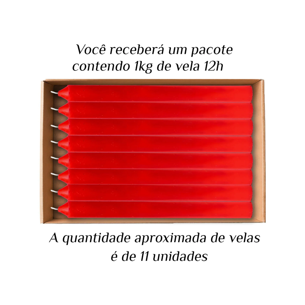 KIT 11 Velas Grande 12H De Parafina 1Kg Vermelho