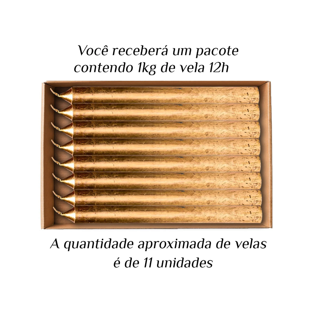 KIT 11 Velas Grande 12H Parafina Dourada 1Kg