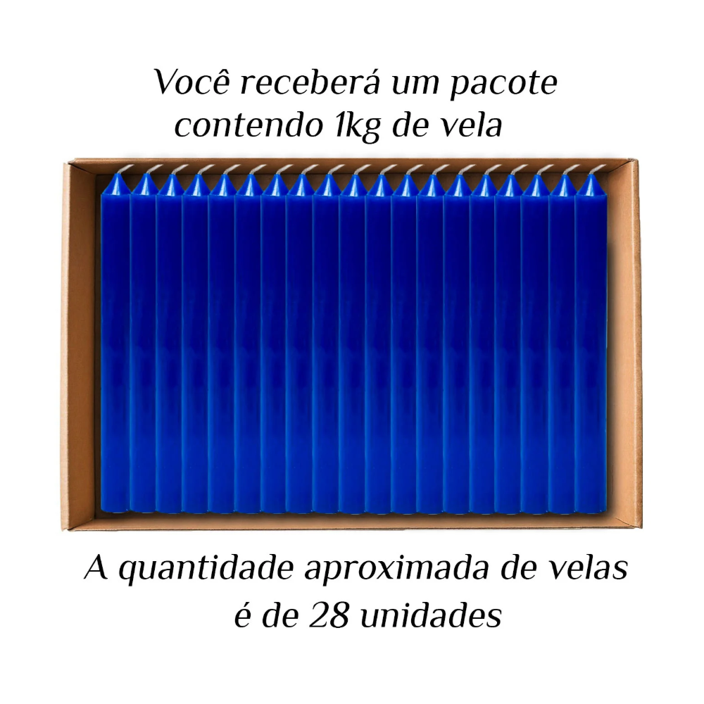 KIT 28 Velas Palito De Parafina 1Kg Azul Marinho