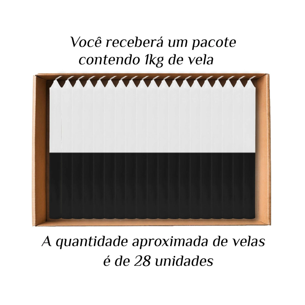 KIT 28 Velas Palito De Parafina 1Kg Branco/Preto