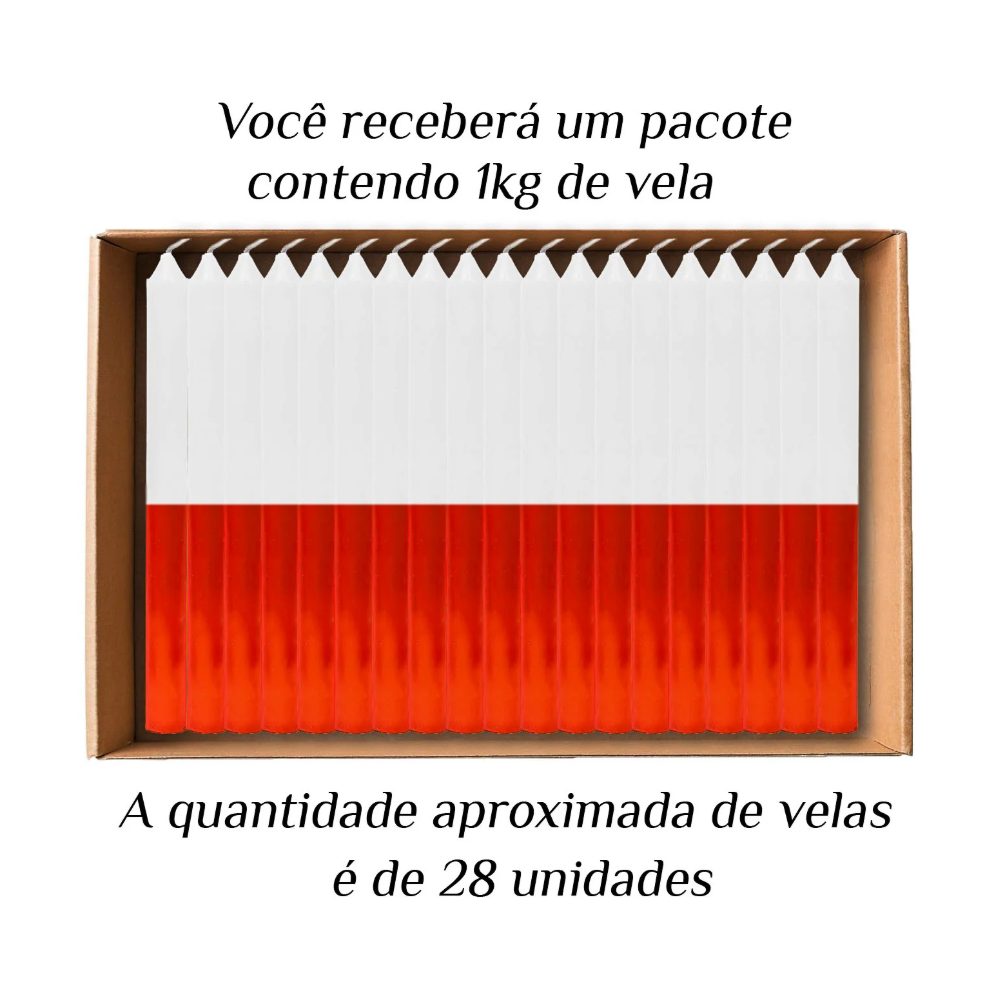 KIT 28 Velas Palito De Parafina 1Kg Branco/Vermelho