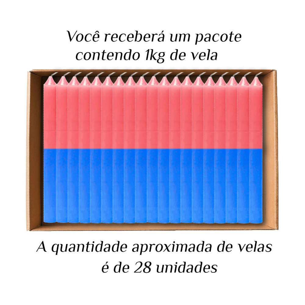 KIT 28 Velas Palito De Parafina 1Kg Rosa/Azul