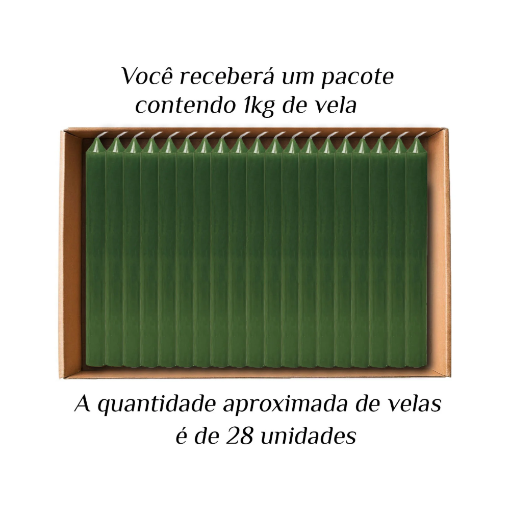 KIT 28 Velas Palito De Parafina 1Kg Verde